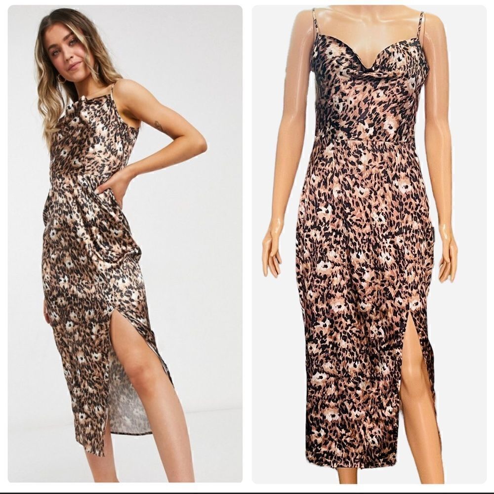 Chi Chi London Animal Print Slip Dress Size 8